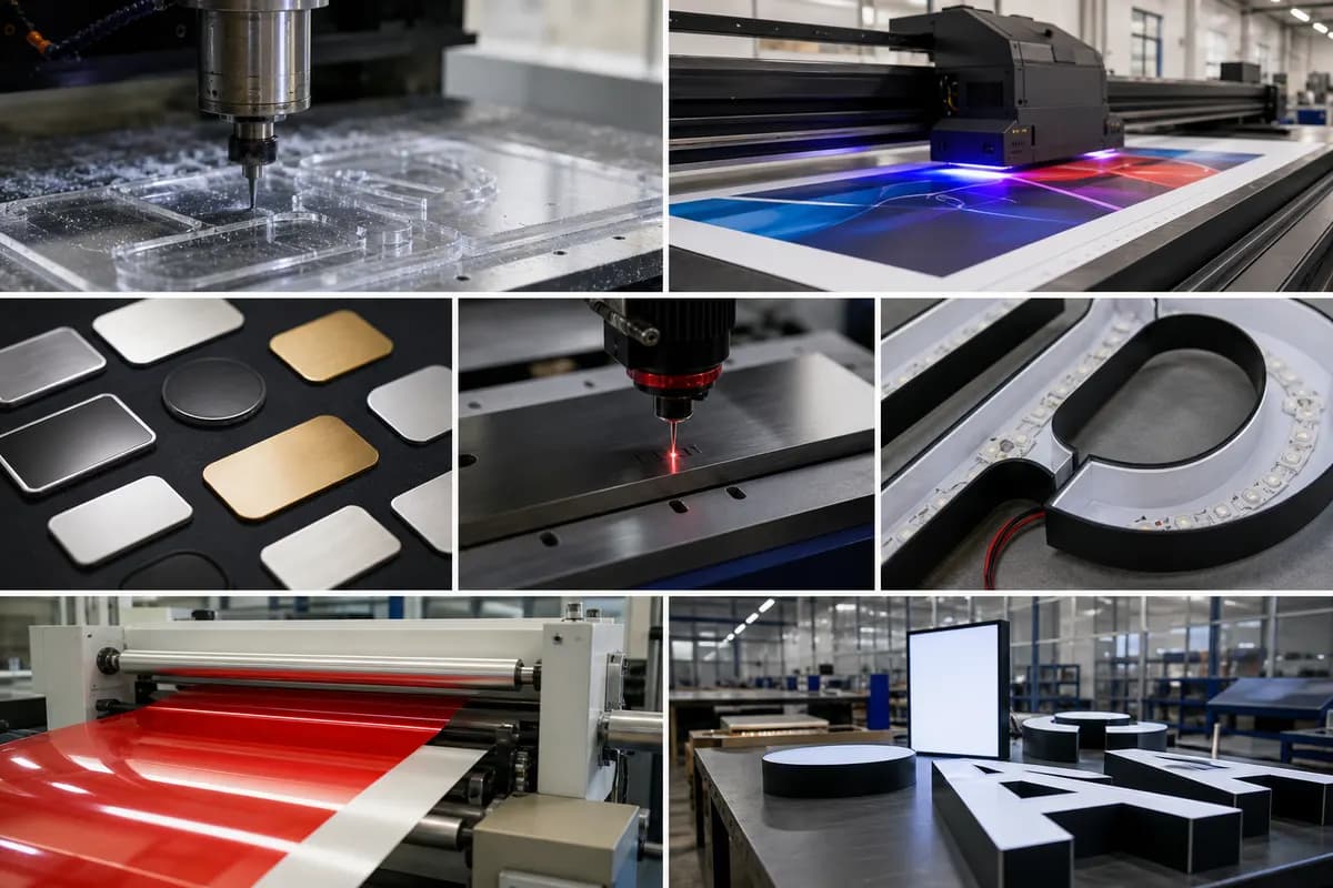 Advertising and printing production workshop with acrylic, UV printing and signage components